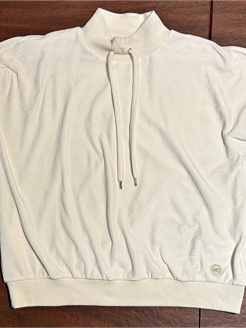 Michael Kors Velour Mock Neck Drawstring Sweatshirt White Small